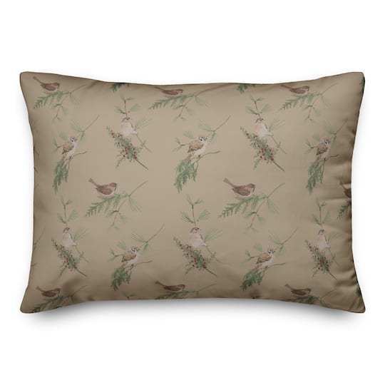 Pine &#x26; Birds on Brown Rectangle Throw Pillow